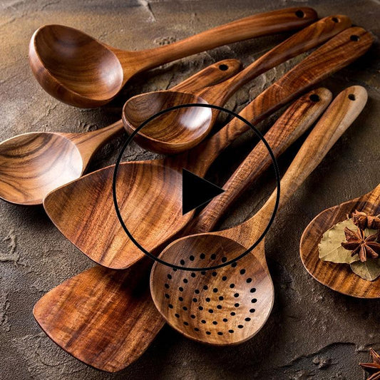 1-7pcs/set Teak natural wood tableware spoon colander spoon special nano soup skimmer cooking spoon wooden kitchen tool kit Modernible 